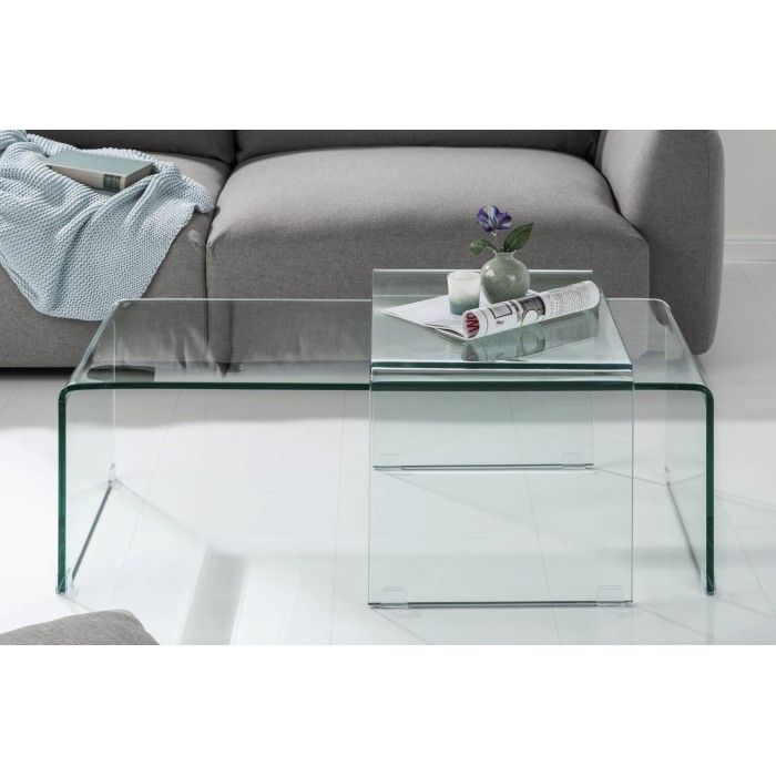 Stapelbare Couchtische HOLOW – Set von 2 Design-Couchtischen aus gehärtetem Glas