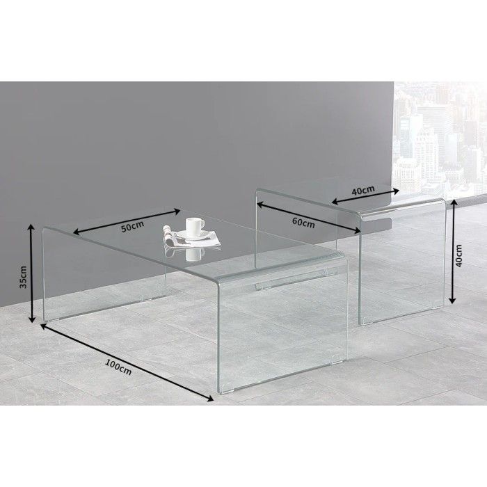 Stapelbare Couchtische HOLOW – Set von 2 Design-Couchtischen aus gehärtetem Glas