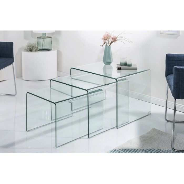 Set di 3 tavolini impilabili HOLOW – Tavolini design in vetro temperato