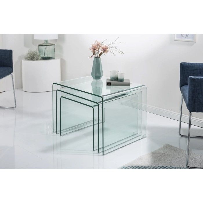 Set di 3 tavolini impilabili HOLOW – Tavolini design in vetro temperato