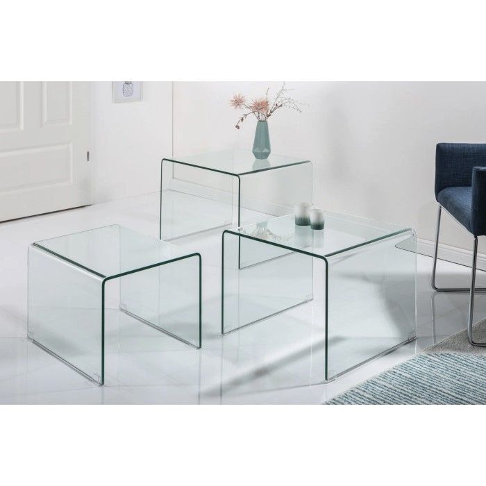 Set di 3 tavolini impilabili HOLOW – Tavolini design in vetro temperato