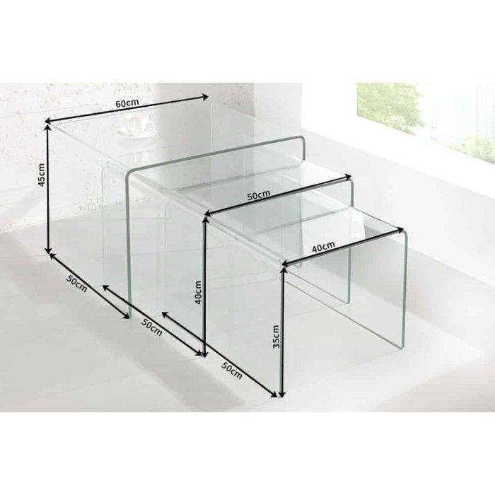 Set di 3 tavolini impilabili HOLOW – Tavolini design in vetro temperato
