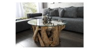 Table basse ronde ARBOREA en bois de Teck avec plateau 60cm vue de face