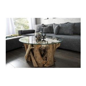 Table basse ronde ARBOREA en bois de Teck avec plateau 60cm vue de face