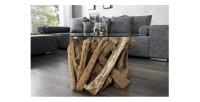 Table basse ronde ARBOREA en bois de Teck avec plateau 60cm mise en situation