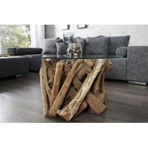 Table basse ronde ARBOREA en bois de Teck avec plateau 60cm mise en situation
