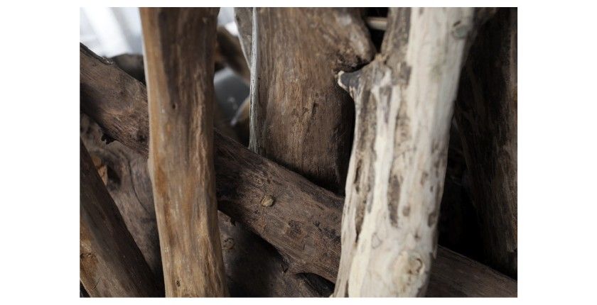 Zoom sur le bois de Teck de la table basse ARBOREA en bois de Teck avec plateau 70cm