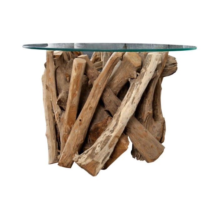 Ronde salontafel ARBOREA 70 cm - Houten salontafel van teakhout met gehard glazen blad