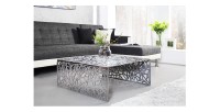 Table basse METRIX carrée 60 cm – Table basse design en aluminium argenté à motifs géométriques