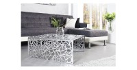 Table basse METRIX carrée 60 cm – Table basse design en aluminium argenté à motifs géométriques