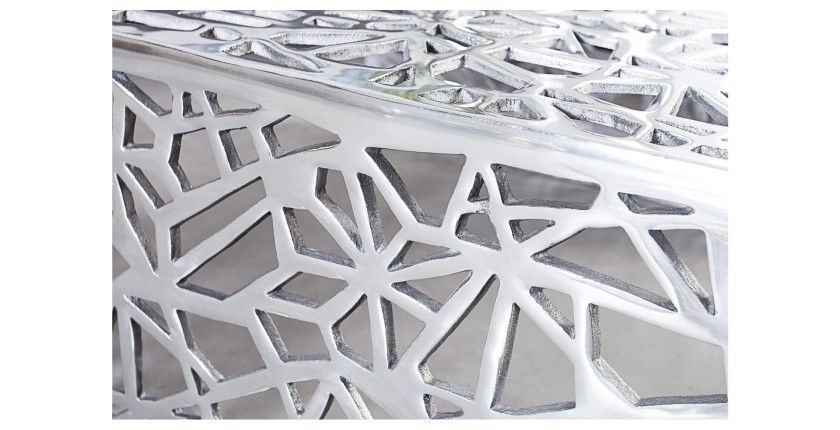 Table basse METRIX carrée 60 cm – Table basse design en aluminium argenté à motifs géométriques