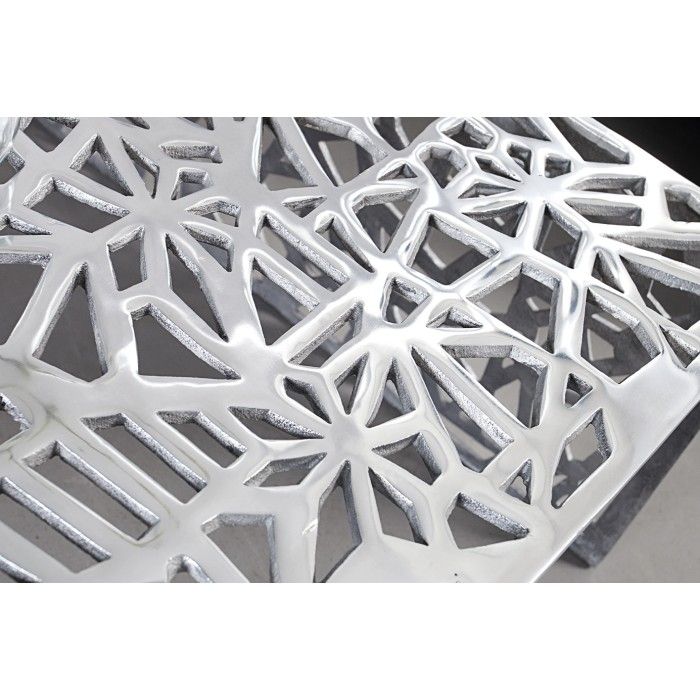 Couchtisch METRIX quadratisch 60 cm – Design-Couchtisch aus silbernem Aluminium mit geometrischen Mustern