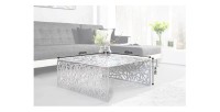 Table basse METRIX carrée 60 cm – Table basse design en aluminium argenté à motifs géométriques
