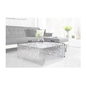 Table basse METRIX carrée 60 cm – Table basse design en aluminium argenté à motifs géométriques