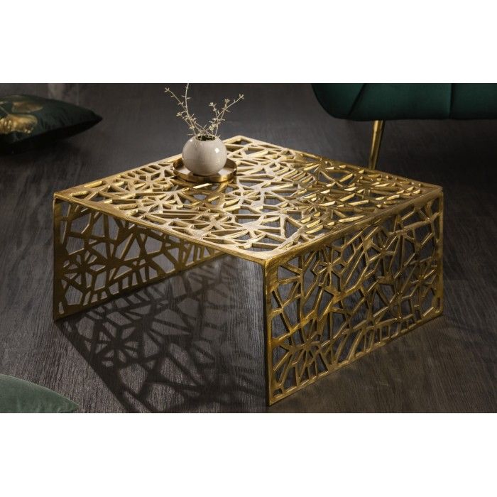 Couchtisch METRIX quadratisch 60 cm – Design-Couchtisch aus goldenem Aluminium mit geometrischen Mustern