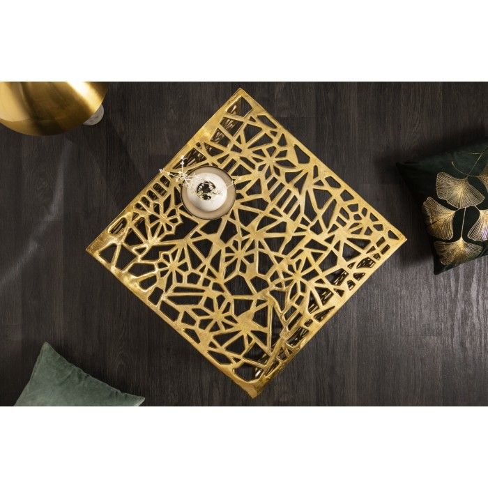 Couchtisch METRIX quadratisch 60 cm – Design-Couchtisch aus goldenem Aluminium mit geometrischen Mustern