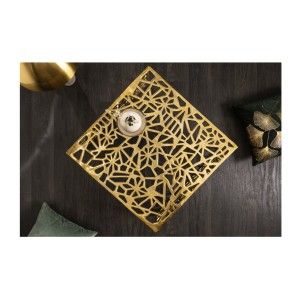 Table basse METRIX carrée 60 cm – Table basse design en aluminium doré à motifs géométriques