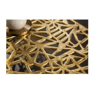 Table basse METRIX carrée 60 cm – Table basse design en aluminium doré à motifs géométriques