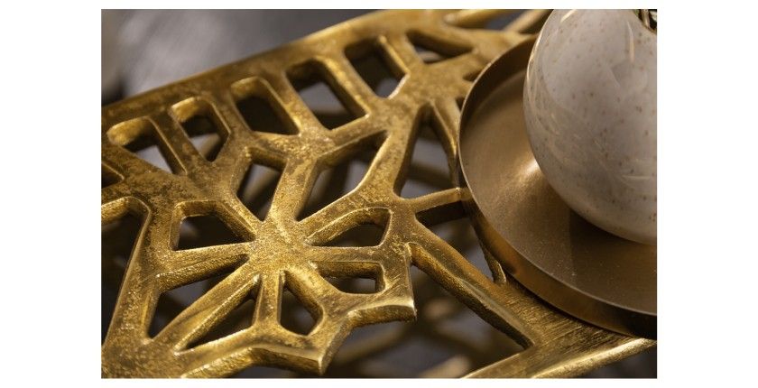 Table basse METRIX carrée 60 cm – Table basse design en aluminium doré à motifs géométriques