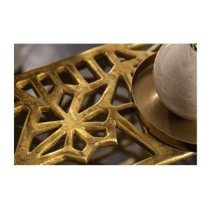 Table basse METRIX carrée 60 cm – Table basse design en aluminium doré à motifs géométriques