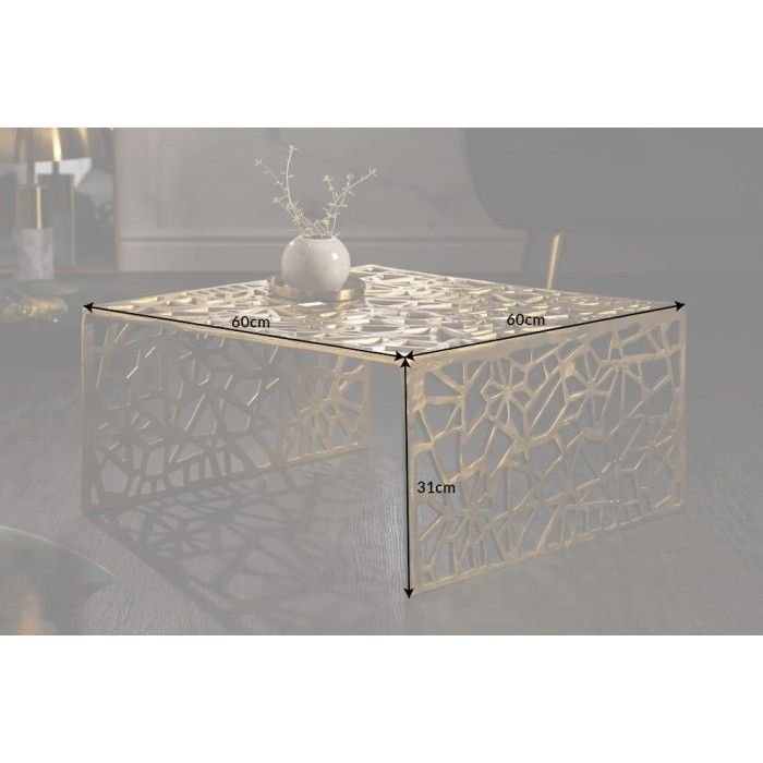 Couchtisch METRIX quadratisch 60 cm – Design-Couchtisch aus goldenem Aluminium mit geometrischen Mustern