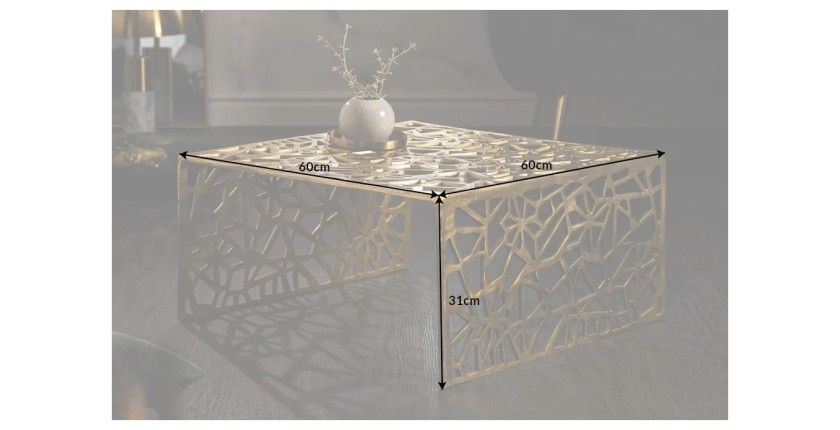 Table basse METRIX carrée 60 cm – Table basse design en aluminium doré à motifs géométriques