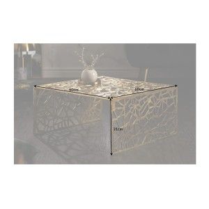 Table basse METRIX carrée 60 cm – Table basse design en aluminium doré à motifs géométriques