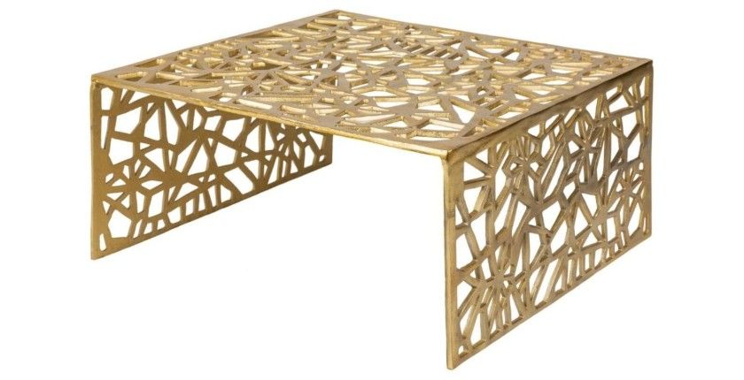 Table basse METRIX carrée 60 cm – Table basse design en aluminium doré à motifs géométriques