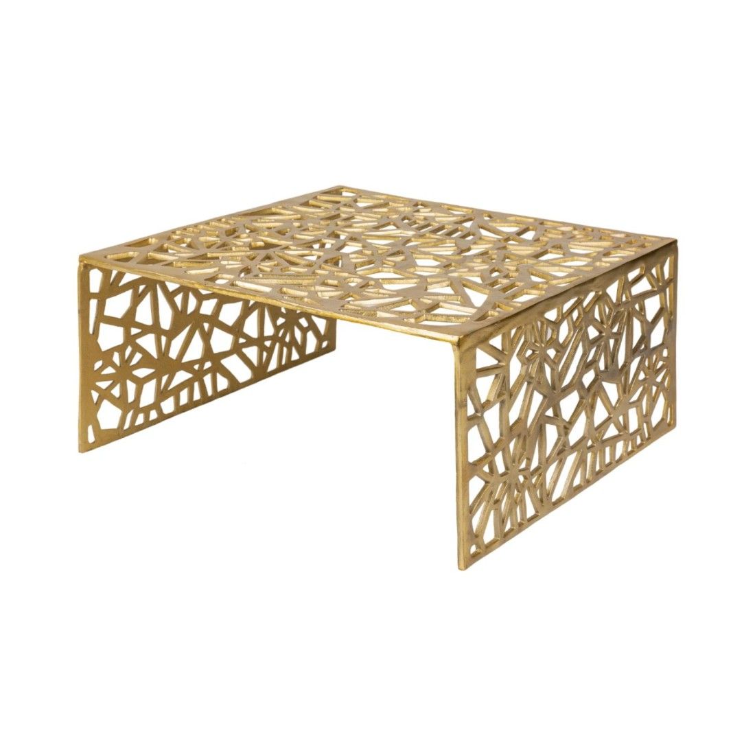 Table basse METRIX carrée 60 cm – Table basse design en aluminium doré à motifs géométriques