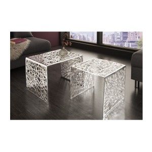 Tables basses gigognes carrés argentés METRIX séparés l'une de l'autre