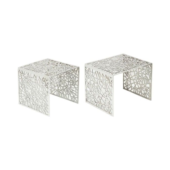Niedrige Verschachtelungstische METRIX in Silber – Design-Couchtische aus Aluminium mit geometrischen Mustern