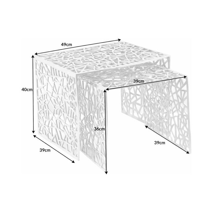Niedrige Verschachtelungstische METRIX in Silber – Design-Couchtische aus Aluminium mit geometrischen Mustern