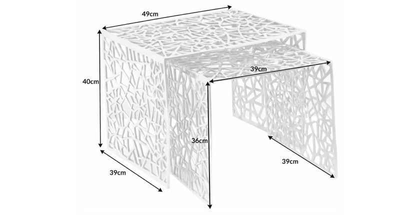 Dimensions des tables basses gigognes carrés argentés METRIX