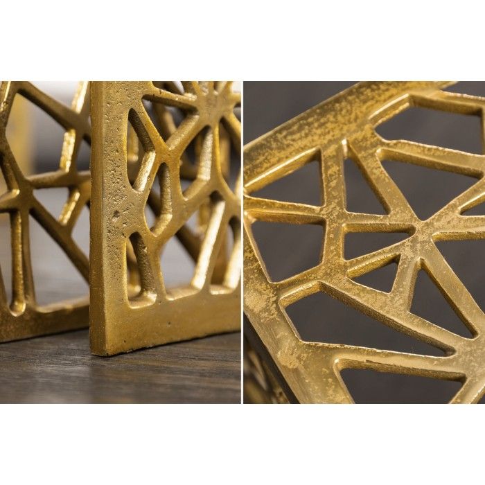 Niedrige Beistelltische METRIX in Gold – Design-Beistelltische aus Aluminium mit geometrischen Mustern