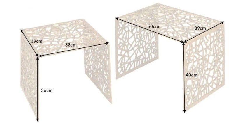 Dimensions des tables basses gigognes carrés dorées METRIX 60cm