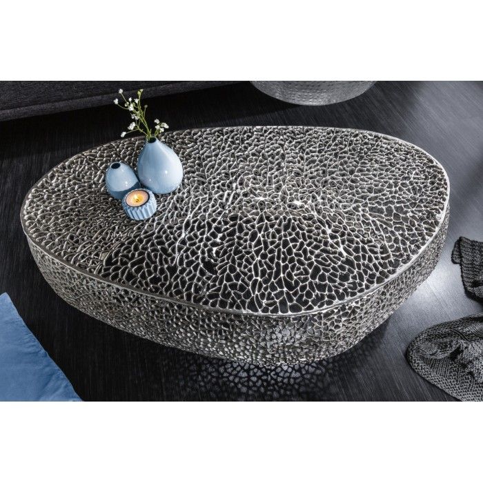 Table basse asymétrique 122x69cm METRIX argenté vue de haut