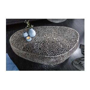 Table basse design METRIX 122x69 cm – Aluminium argenté à motifs arrondis