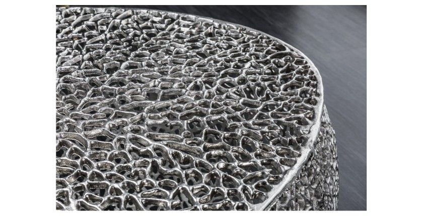 Table basse design METRIX 122x69 cm – Aluminium argenté à motifs arrondis