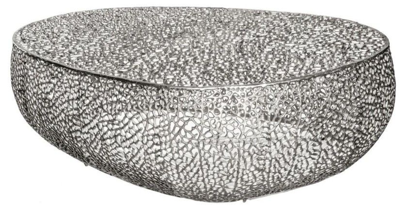 Table basse design METRIX 122x69 cm – Aluminium argenté à motifs arrondis