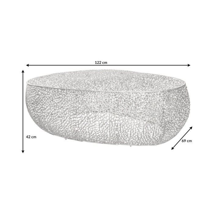 Dimensions de la table basse asymétrique 122x69cm METRIX argenté