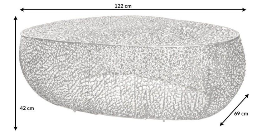 Table basse design METRIX 122x69 cm – Aluminium argenté à motifs arrondis