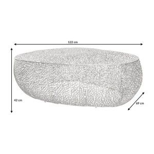 Table basse design METRIX 122x69 cm – Aluminium argenté à motifs arrondis
