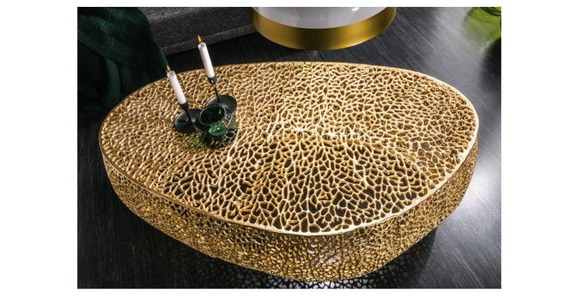 Table basse design METRIX 122x69 cm – Aluminium doré à motifs arrondis