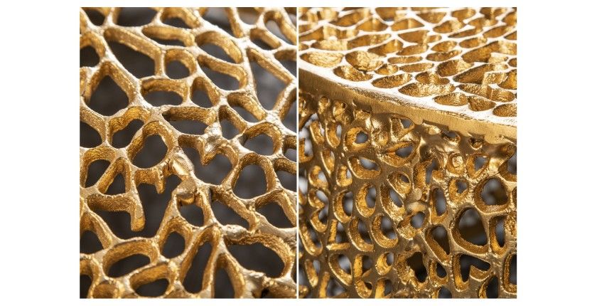 Table basse design METRIX 122x69 cm – Aluminium doré à motifs arrondis