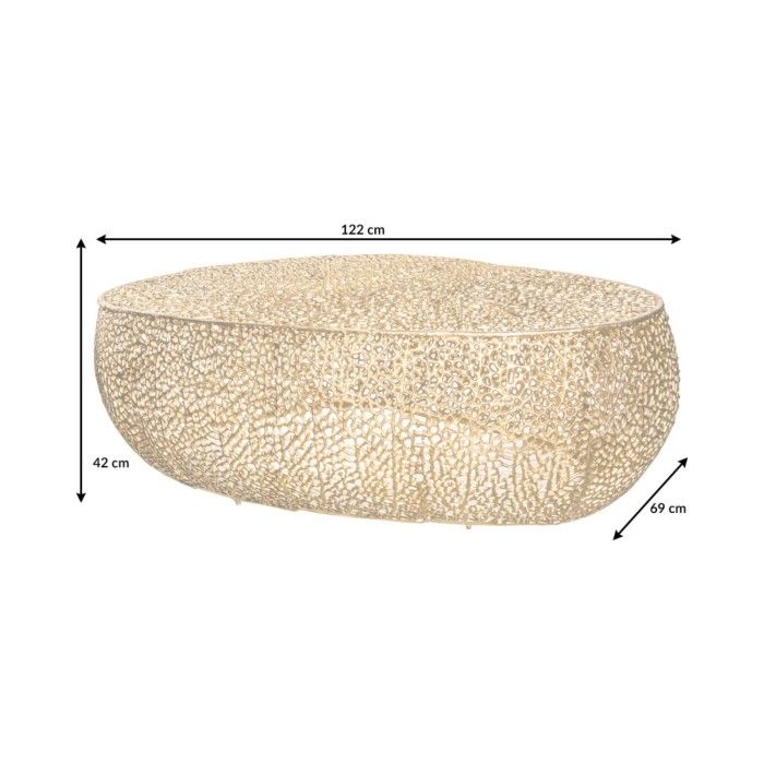 Mesa baja de diseño METRIX 122x69 cm – Aluminio dorado con motivos redondeados