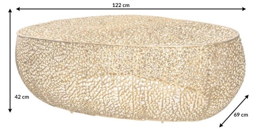 Table basse design METRIX 122x69 cm – Aluminium doré à motifs arrondis