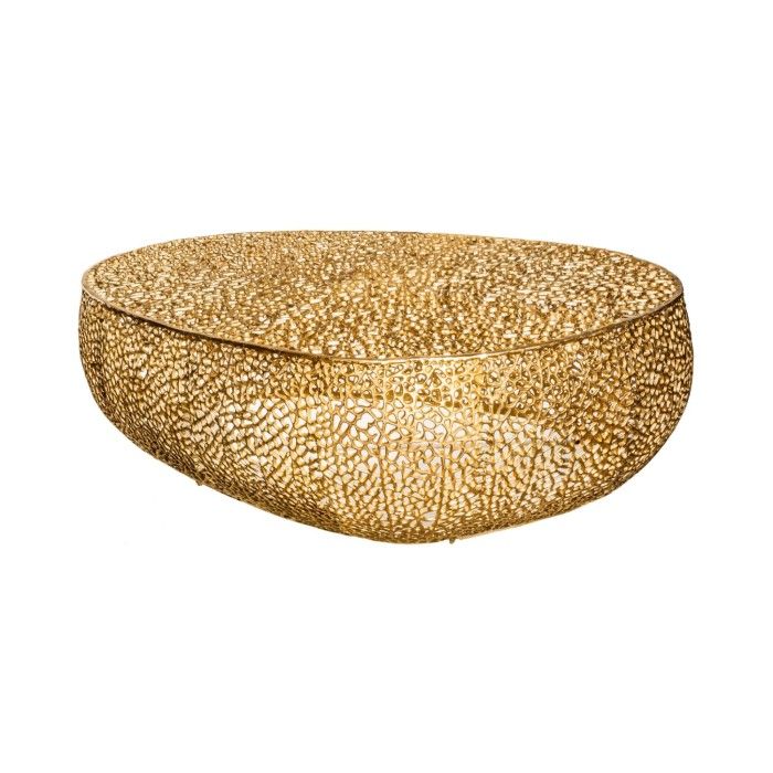 Mesa baja de diseño METRIX 122x69 cm – Aluminio dorado con motivos redondeados