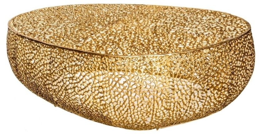 Table basse design METRIX 122x69 cm – Aluminium doré à motifs arrondis