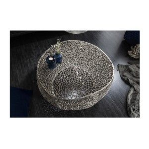 Table basse METRIX ronde argentée 80 cm – Table basse design en aluminium ajouré