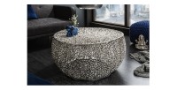 Table basse METRIX ronde argentée 80 cm – Table basse design en aluminium ajouré